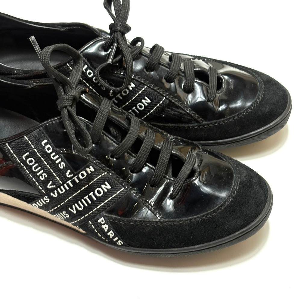 Louis Vuitton Sneakers Women's 8.5 Black Suede Patent Leather Low Top Trainers